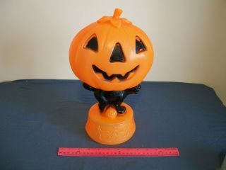 Vintage Halloween Pumpkin Cat Blow Mold Plastic Jack O Lantern Lighted