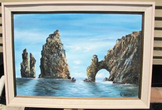 Vintage Oil Painting Of Cabo San Lucas Lands End Baja California By J.  Morales