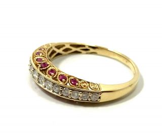 Vintage Mid - Century 14k Yellow Gold Diamond And Ruby Band Ring