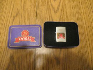 Vintage Zippo Cigarette Lighter Doral 25th Anniversary Lighters With Tin
