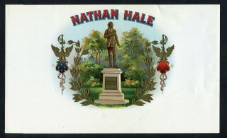 Old Nathan Hale Cigar Label - Statue Of Nathan Hale,  Gold Trim,  Eagles