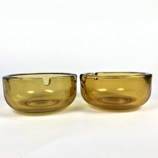 2 Mid Century Modern Vintage Viking Glass Amber Orb Ashtrays 1960s MCM 2