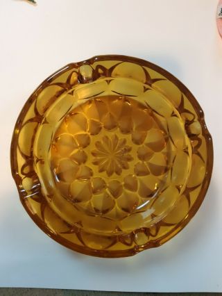 1970’s Vintage Amber Glass Ashtray 6 " Round,  Very Heavy
