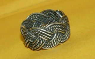 Vtg Designer " Mexico 925 " Sterling Silver Braided Weaved Band Ring Size 9 8.  0g