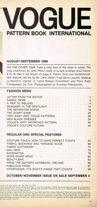 Vtg Aug/ Sept 1969 VOGUE Pattern Book Couture LaRoche Saint Laurent Cardin Dior 2