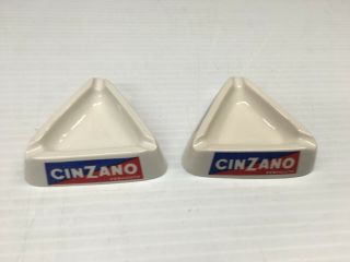Set Of 2 Vintage Cinzano Vermouth Triangular Ceramic Ashtrays - Made In Italy