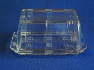 Vintage Farmhouse Style Clear Glass Covered Butter Dish Ribbed Weave Pattern