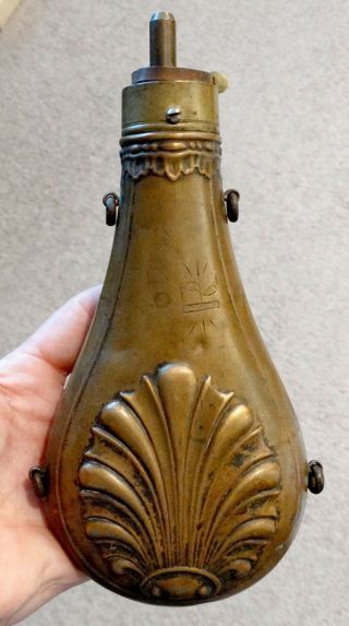 Engraved Wabash Antique Civil War Era / Hunting Brass Black Powder Flask Horn