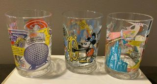 Set Of (3) Vintage Walt Disney World Mcdonalds 100 Years Of Magic Glasses