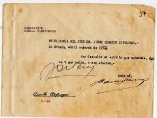 1959 Document Signed By Camilo Cienfuegos Comandant Cuban Revolution