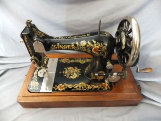 1902 Singer 28k Hand Crank Sewing Machine  W/ Ottoman Carnation Decal