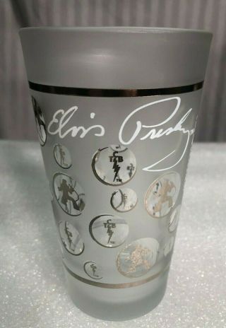 Vintage Elvis Presley Signature Tcb Frosted Drinking Glass Pint / Tumbler