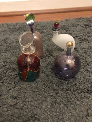 4 Hand Blown Vintage Miniature Marano Glass Perfume Bottles