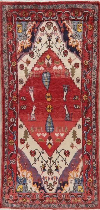 Vintage Tribal Animal Pictorial Hamadan Area Rug Hand - Knotted Red Runner 4 