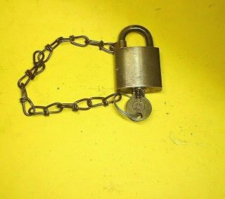 Vintage Military US SET Eagle Lock / Brass Padlock w/ 1 Key and Chain All Brass 2