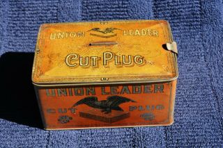 Vintage Union Leader Cut Plug Tobacco Tin Lunch Box Pail Tin