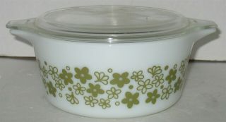 Vtg Pyrex 1.  5 Quart 474b White/green Daisy Spring Blossom Glass Casserole W/lid