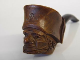 A Fine Vintage Hand Carved Pirate Head Real Briar Wood Pipe
