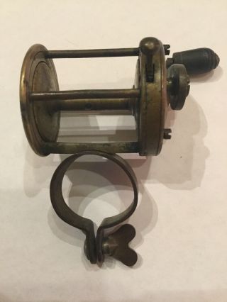 Early 1800’s Brass Multiplying Clamp On Stop Latch Reel Scarce