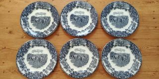 Antique Wedgwood Flow Blue 10 " Dinner Plates And Platter Cattle Scene