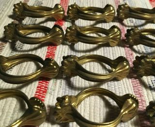 Antique Set Of 16 Vintage Brass Café Curtain Rod Clasps Rings Strong Germany
