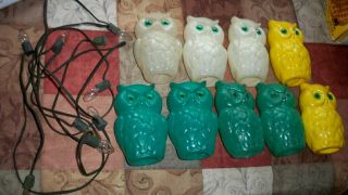 Vintage String Of 9 Blow Mold Plastic Owls Patio Rv Camping Party Lights Set