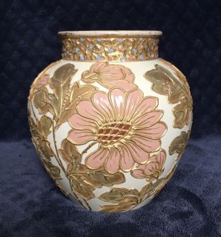 Rare 19th Century Antique Wedgwood Raised Gilt Floral Relief Pottery Vase