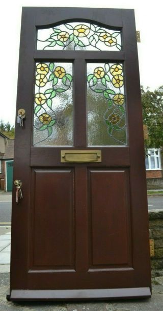 843 X 1960mm.  Leaded Light Stained Glass Front Door With Keys.  R839.