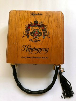 Hemingway Wooden Cigar Box Purse With Handle