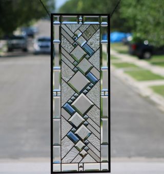 •modern Blue Beveled Stained Glass Window Panel,  Hanging,  Transom /sidelight