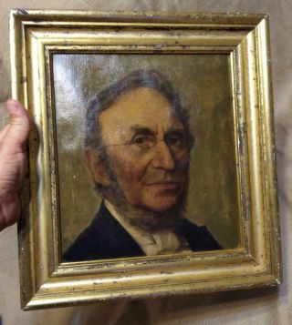 Antique 19th C American Portrait Oil Painting Man York Lemon Gold Gilt Frame