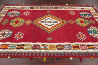Vintage Tribal Nomadic Kilim Kashkoli Flat - Woven Area Rug Wool Vibrant Red 6 