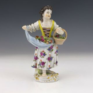 Antique Meissen Dresden Porcelain - Young Lady With Flowers Figurine