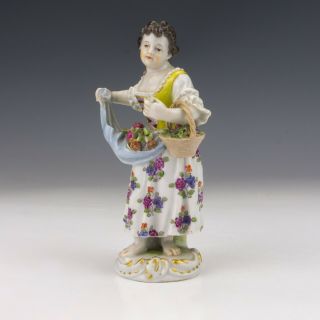 Antique Meissen Dresden Porcelain - Young Lady With Flowers Figurine 2