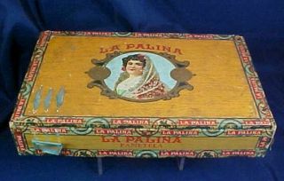 Vintage La Palina Wood Cigar Box Panetela Size 5 Cents