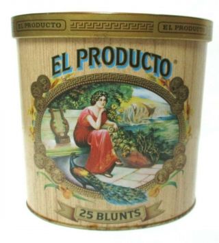 Vintage " El Producto " 25 Blunts Tobacco Tin Canister England Peacock Goddess