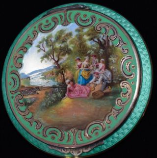 Stunning Antique 935 Solid Sterling Enamel Guilloche Hand Painted Large Compact