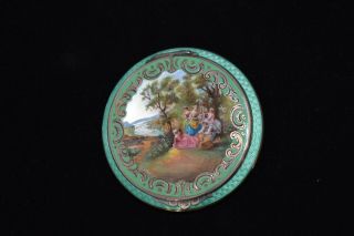 STUNNING Antique 935 SOLID STERLING ENAMEL GUILLOCHE Hand Painted LARGE Compact 3