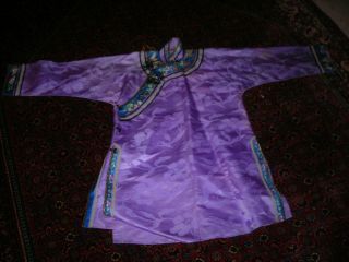 Lavender Vintage/antique Chinese Damask Silk Robe 38x60