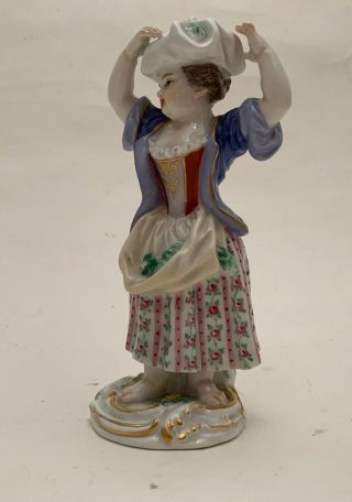 Antique Meissen Porcelain Figurine Girl with Flowers in Her Headscarf and Apron 3