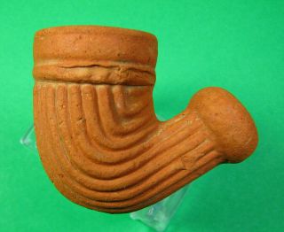 Vintage Pamplin Fluted Red Clay Pipe With Angled Stem