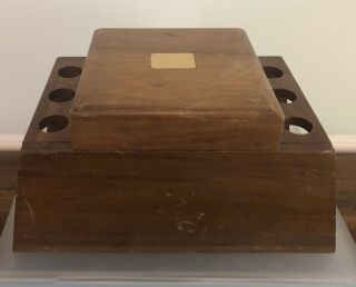 Vintage Walnut 6 Tobacco Pipe Rack Stand With Hinged Lid Humidor