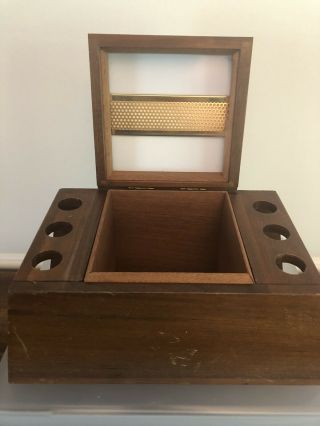 VINTAGE WALNUT 6 TOBACCO PIPE RACK STAND WITH HINGED LID HUMIDOR 2