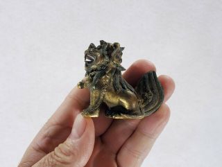 Antique Chinese Fine Quality Fire Gilt Bronze Foo Dog Lion Censor Top Figure