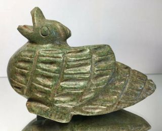 Jade Green Stone Bird Pendant Olmec Statue Pre - Columbian Carve Artifact Mixtec
