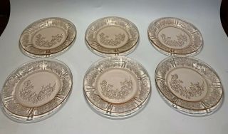 Vintage Federal Pink Glass 6”plates Sharon Cabbage Rose Pattern Set Of 6