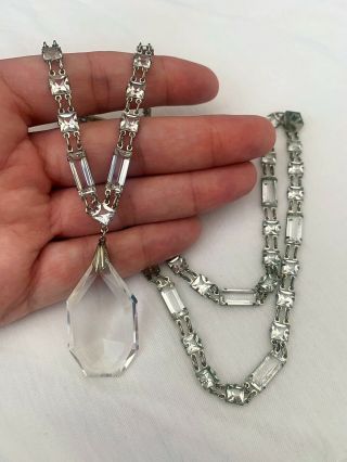 Vintage Antique Art Deco Crystal Paste Open Back Bezel Set Long Drop Necklace