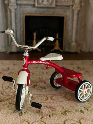Vintage Miniature Dollhouse Vintage Retro Red Metal Childrens Tricycle Streamers 2