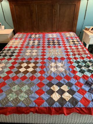 Vtg Quilt Top Hand Stitched Topper Cotton Unfinished
