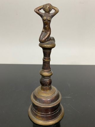 Vintage Bronze Brass Novelty Posing Female Lady Chime Bell
